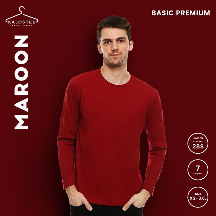 Gambar Kaos Polos KALOSTEE Premium 28s 100% Cotton Lengan Panjang - Maroon - XS dari Kalostee ID undefined Tokopedia