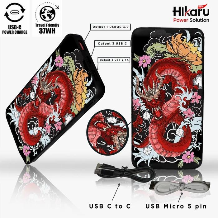 Gambar Fast Power Bank 10.000Mah QC 3.0 Red Dragon 3D Uv Printing - Hitam, All Size dari Store Hikaru undefined Tokopedia