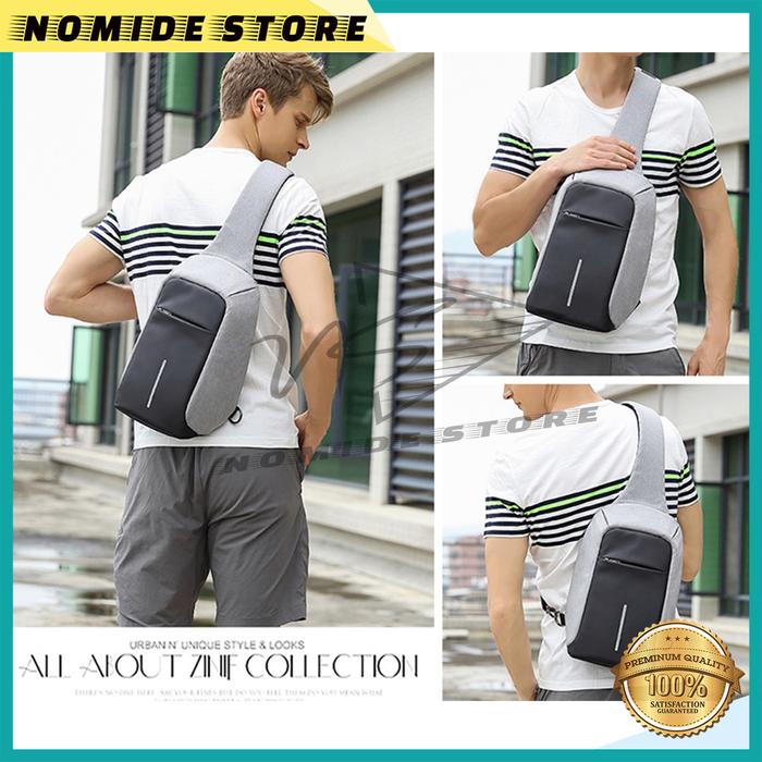 Gambar Tas Selempang Pria Anti Maling Air Sling Bag + Port USB Original KAKA - GREY dari NOMIDE STORE undefined Tokopedia