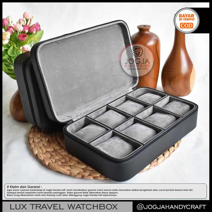 Gambar 8 Slots Travel Watch Box Jumbo / Tempat Jam tangan / Kotak Jam Tangan - Black Grey dari Jogja Handycraft_NEW undefined Tokopedia