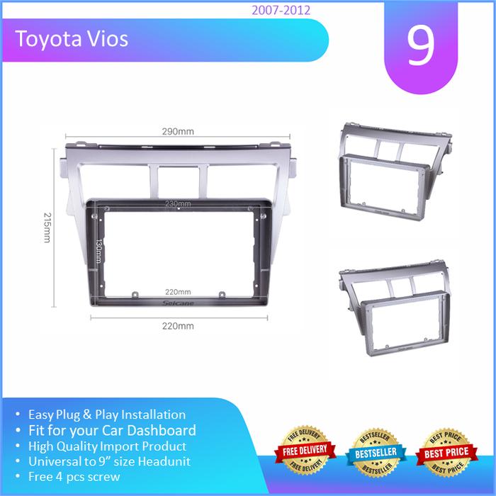 Gambar Frame Head Unit Android 9 Inch Toyota Vios Limo Gen 2 2008-2013 - Frame Saja, Silver dari Sanjo Auto Store undefined Tokopedia