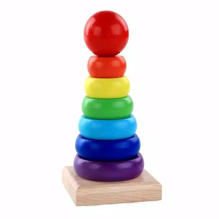 Gambar Puzzle Kayu Rainbow Tower Menara Pelangi Ring Donat Kayu - Merah dari calipso.baby undefined Tokopedia