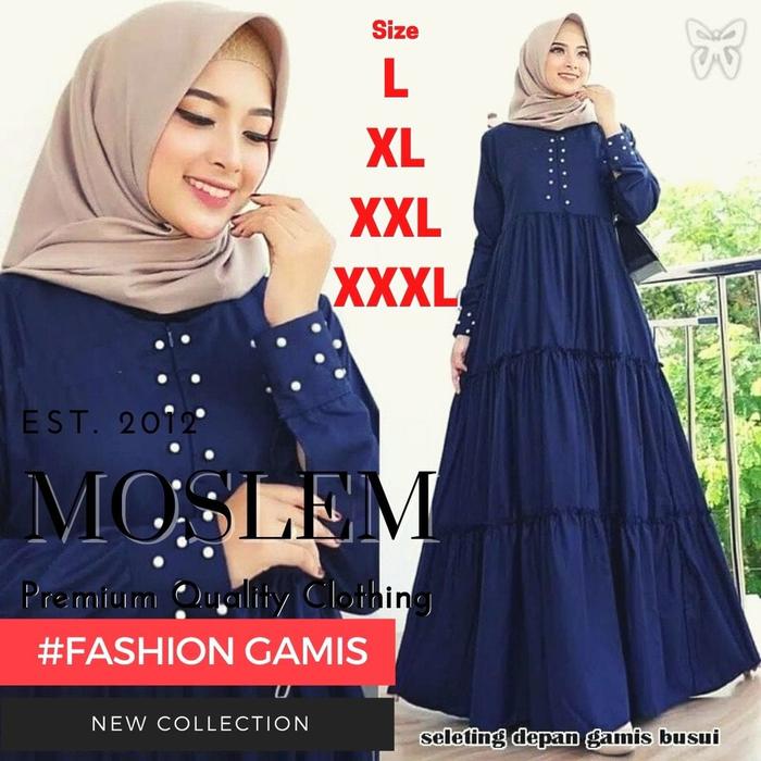 Gambar Gamis Pesta Jumbo fashion wanita L s/d XXXL Ld 100 s/d 120 ihqiara ihv - Navy, L dari Butik Berkah Online Shop undefined Tokopedia