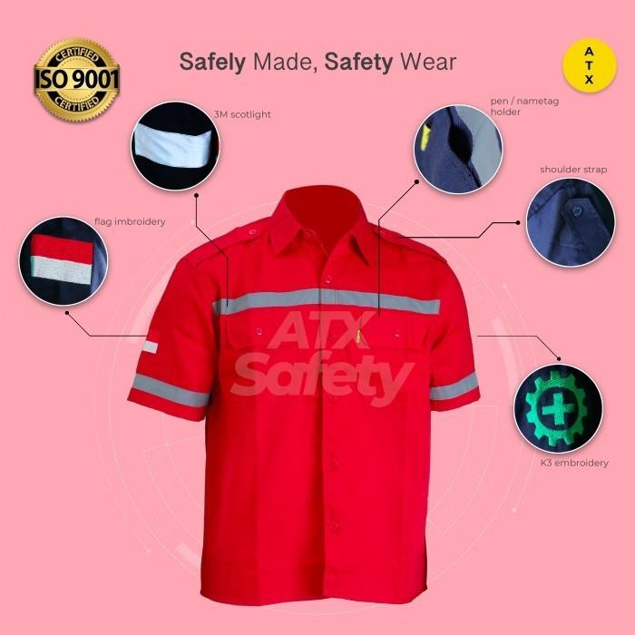 Gambar Wearpack Safety Baju Kerja Lapangan Lengan Pendek Merk ATX Merah - M dari ATX SAFETY undefined Tokopedia