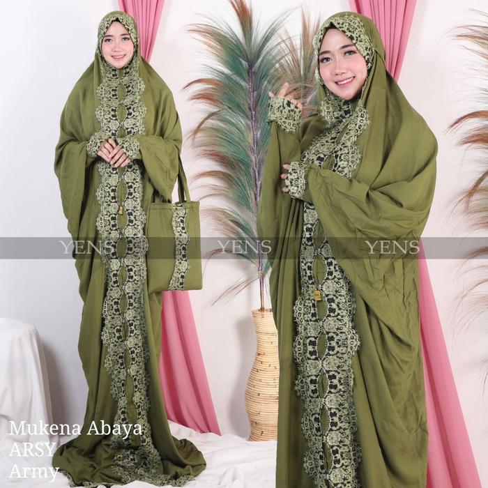 Gambar Mukena Terusan renda Arsy Mukena Bali Dewasa Jumbo Murah BISA COD - Black Gold dari IRizh Bali undefined Tokopedia
