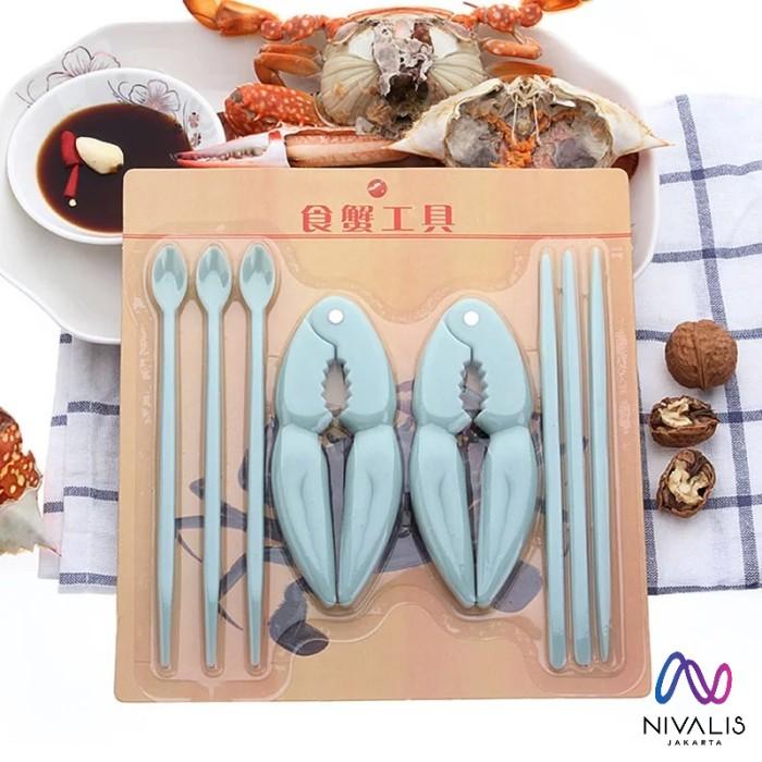 Gambar ALAT PENJEPIT CANGKANG KEPITING SET/ TANG CAPIT KEPITING 8 IN 1 - Biru dari Nivalis Jakarta undefined Tokopedia