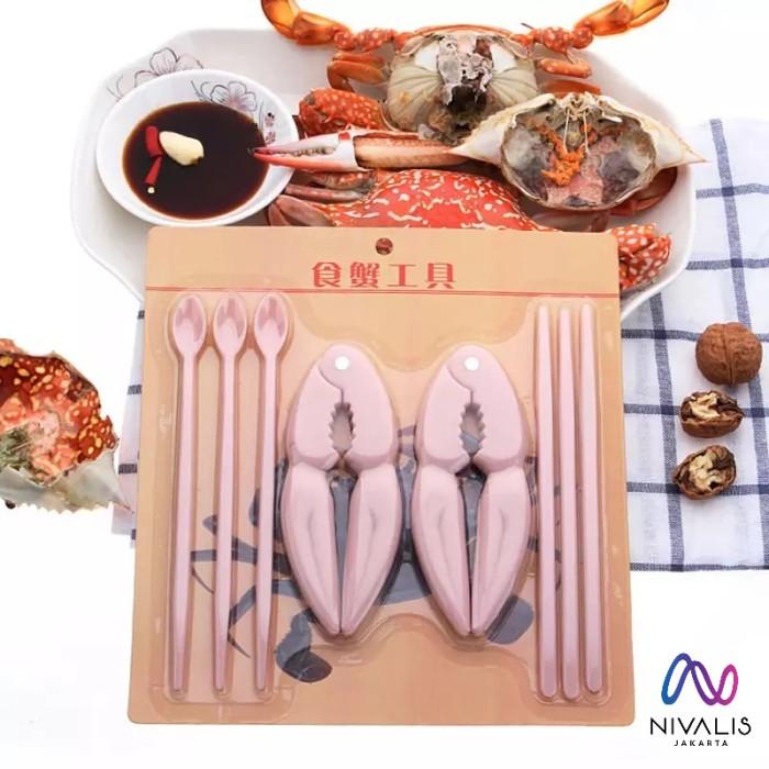 Gambar ALAT PENJEPIT CANGKANG KEPITING SET/ TANG CAPIT KEPITING 8 IN 1 - PINK dari Nivalis Jakarta undefined Tokopedia