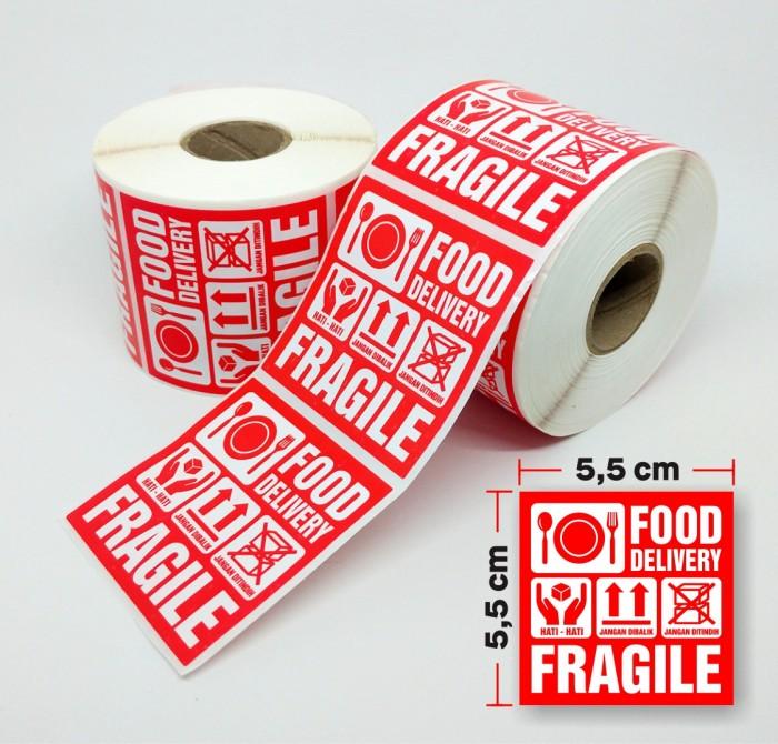 Gambar Sticker Label Fragile Food Delivery Makanan 5,5x5,5 cm 1 roll/ 500 pcs - Dasar Merah dari Bungur-Shop undefined Tokopedia