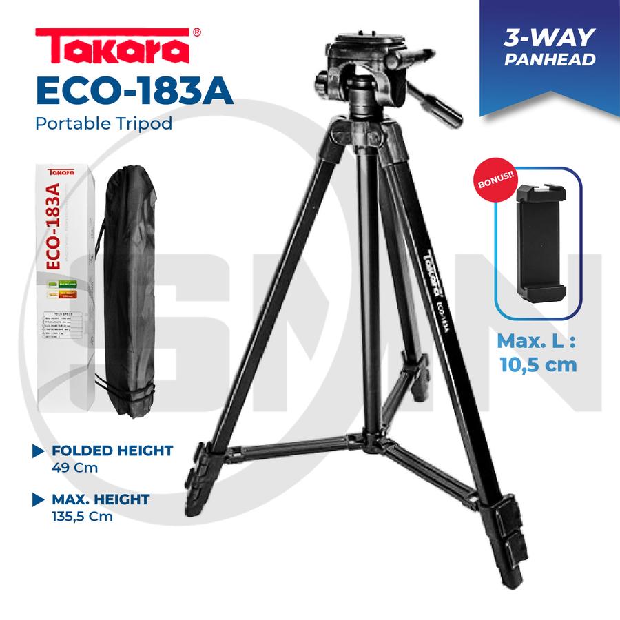 Tripod Takara eco 183a tripod HP kamera Dslr mirrorless + bag hitam