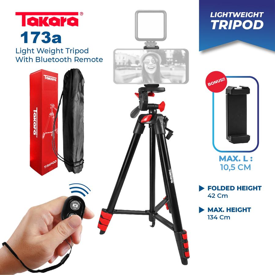 Tripod TAKARA ECO 173a plus holder for Camdig, actioncam dan Hp