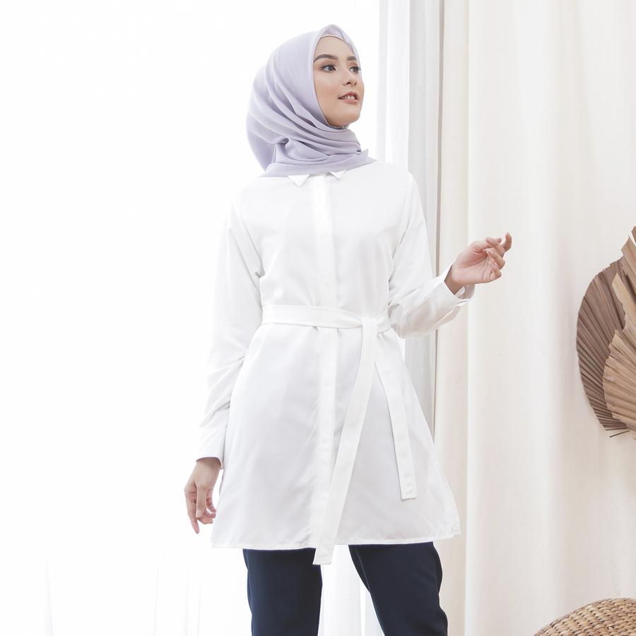 Wulfi Atasan Kemeja Tunik Adem White - Ukuran 2 L