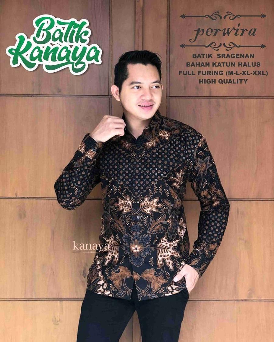 PERWIRA Kemeja Batik Pria Lengan Panjang Lapis Furing Halus