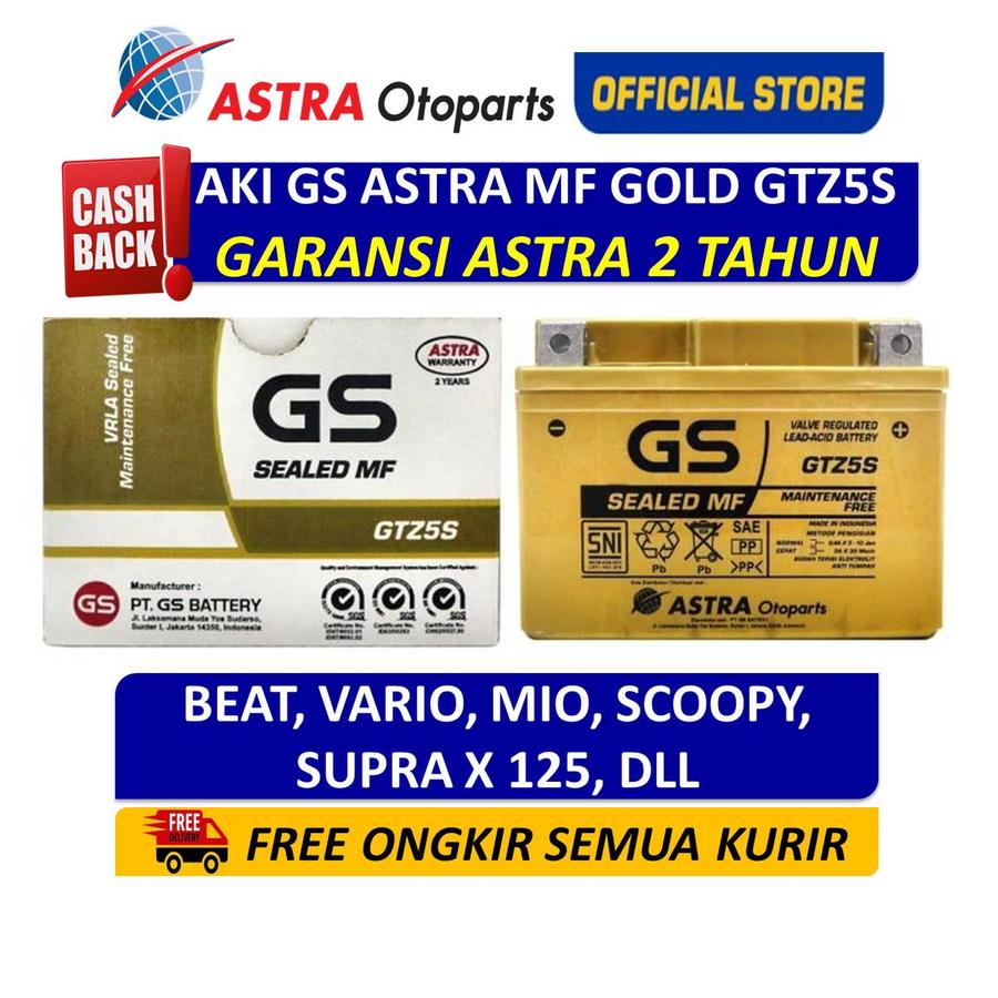 Aki GS ASTRA MF GOLD GTZ5S utk Beat, Mio, Vario GARANSI 2 TAHUN ORI