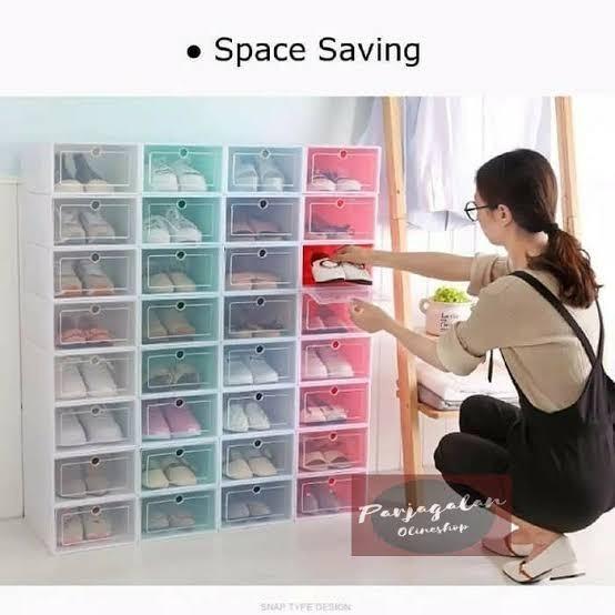 Tempat Sepatu Susun Plastik Transparen Rak Kotak Lipat Box