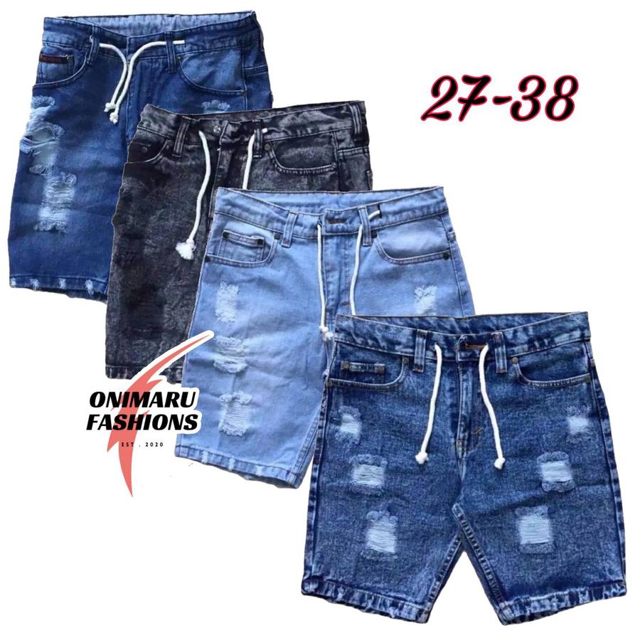 celana pendek jeans sobek pria dewasa - KDW stone, 27-28