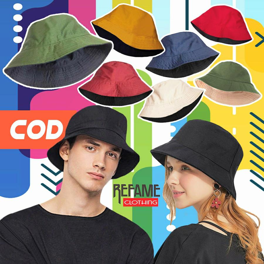 Topi Bucket Hat Pria Wanita / Topi Bucket Korea Polos Bolak Balik Kpop