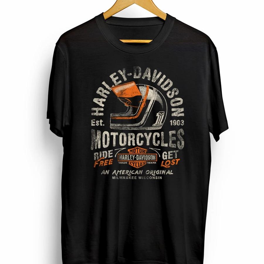 Kaos Harley Davidson Helmet - Hitam
