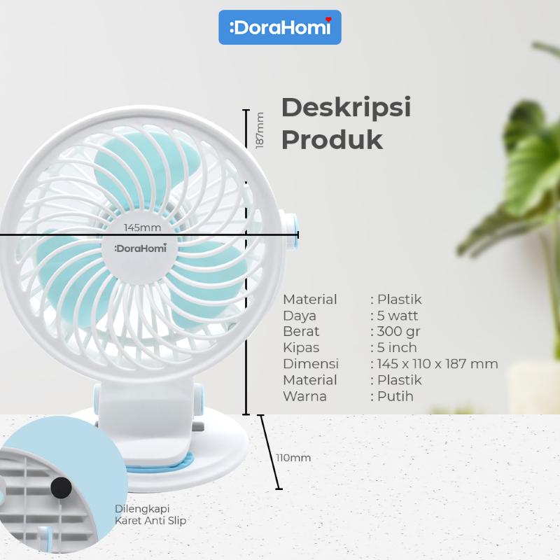 Kipas Angin portabel USB 5Watt dengan clip meja berputar 360°