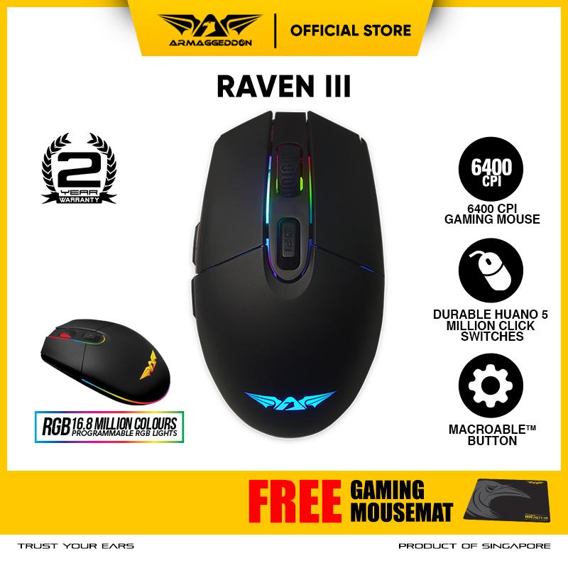 Mouse Gaming Armaggeddon Raven-III (4800 CPI) RGB Free Mousematt