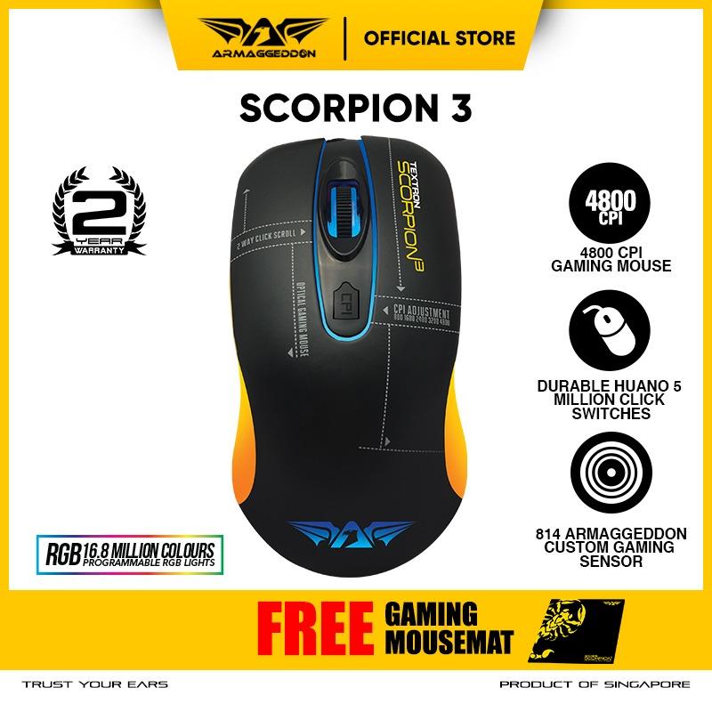 Scorpion 3 RGB Gaming Mouse 4800CPI Free Gaming Mousemat by Armaggedon