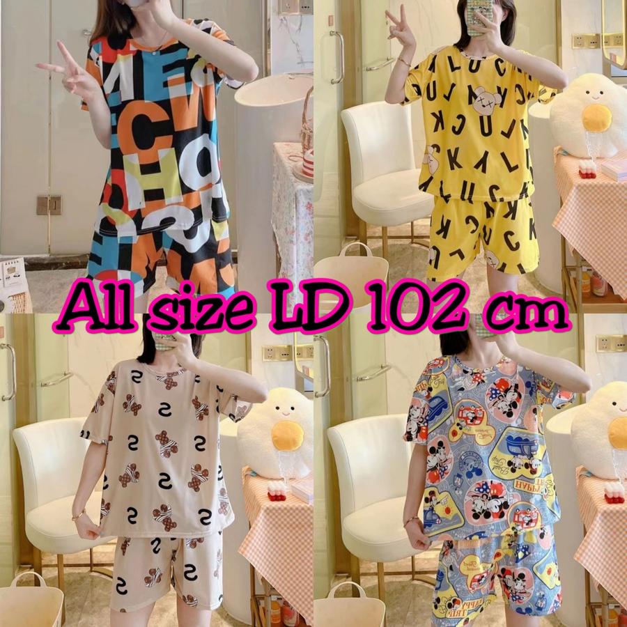 BAJU TIDUR PIYAMA IMPORT WANITA KOREA LENGAN PENDEK CELANA PENDEK 4 - HC 38