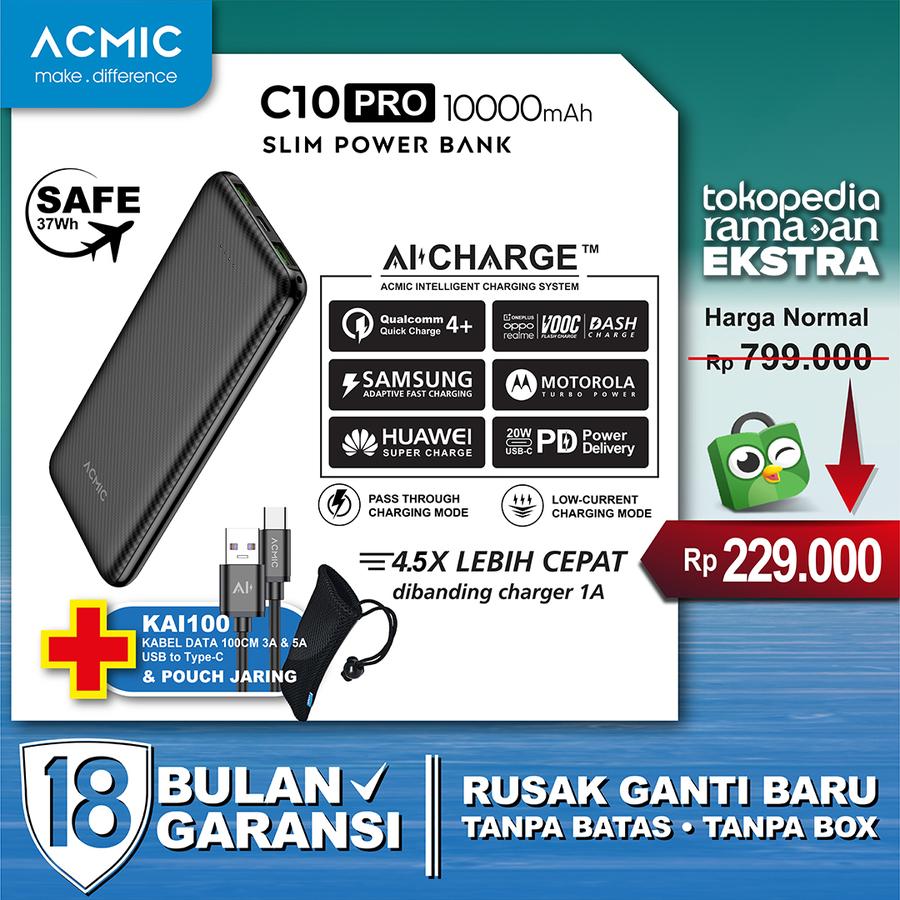 ACMIC C10PRO Slim 10000mAh AiCharge Power Bank (QC4 + PD + VOOC)