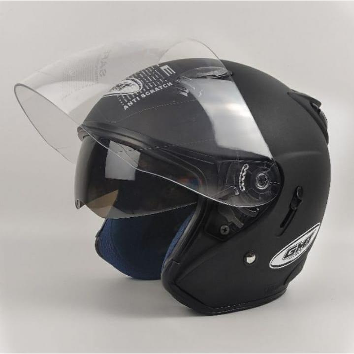 HELM HALF FACE DOUBLE VISOR||GMT BLACK DOFF ORIGINAL||HELM MOTOR SNI