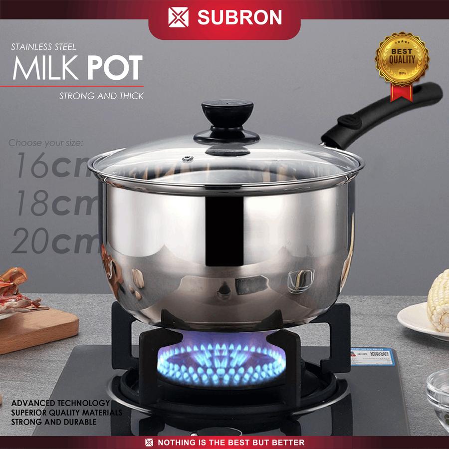 SUBRON Panci susu milk pot 16cm 18cm 20cm tutup kaca stainless steel m