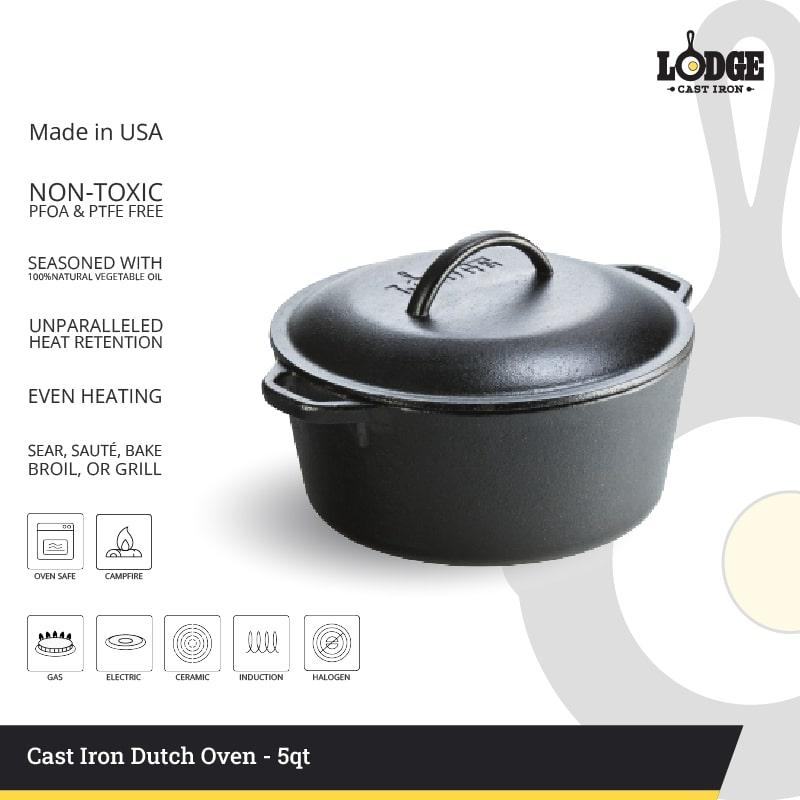 Lodge Cast Iron 5 Quart Dutch Oven - L8DOL3