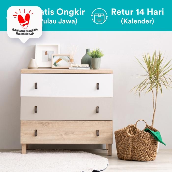 Runa Lemari Laci Kayu Serbaguna 3 Laci Pakaian Susun (Chest of Drawer)