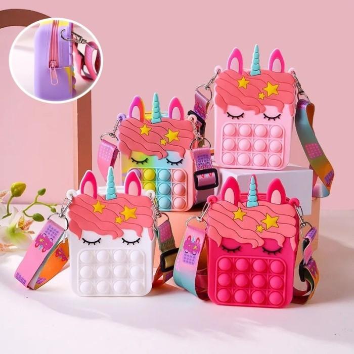 Tas Slempang Anak Sling Bag Pop It Mini Dompet Popit Rainbow Unicorn
