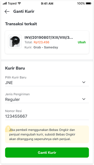 Penjual memilih kurir pengiriman di Tokopedia